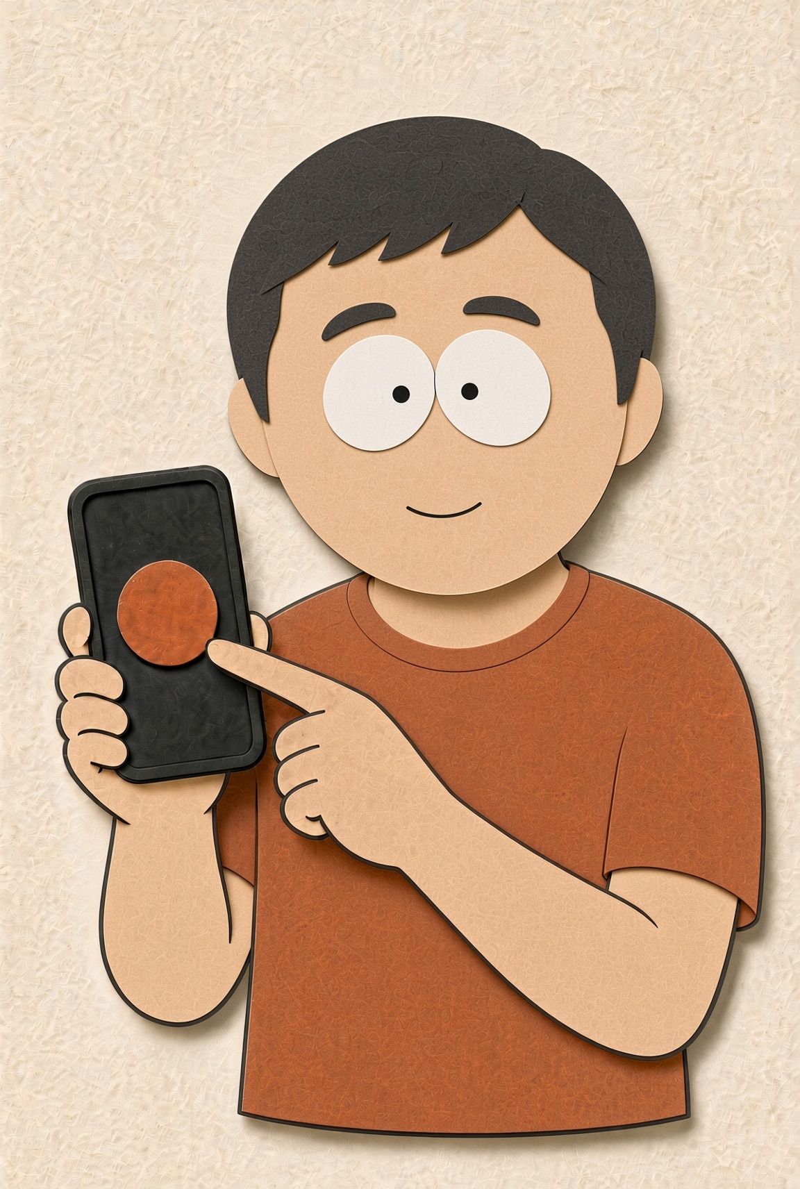 A person tapping the terracotta Start button on the phone.