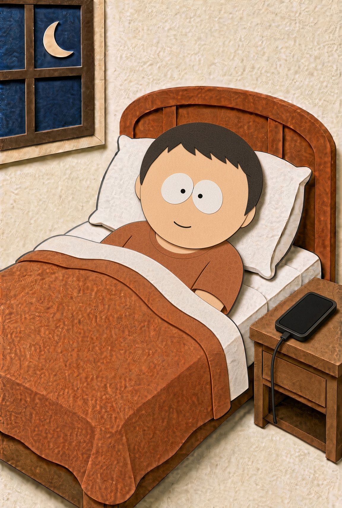 A person asleep in bed with the phone charging on the nightstand.